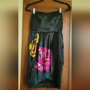 Floral Black Dress with Pink and Yellow Floral Accents. #4S